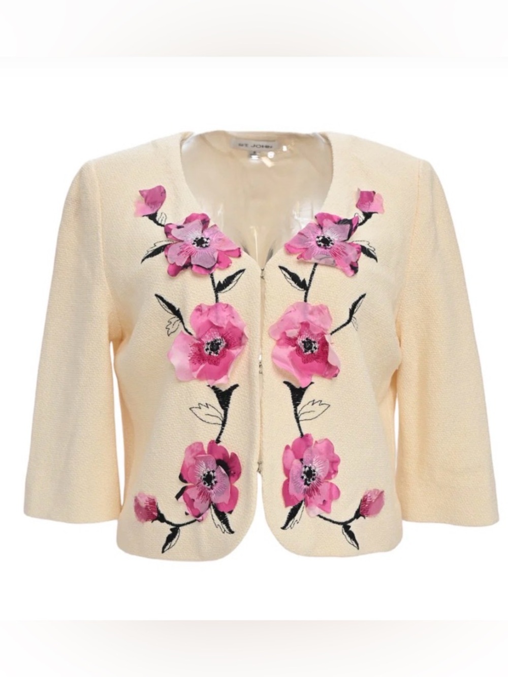 St. John Stunning Vintage  floral embellished tweed crop jacket blazer Size 8
